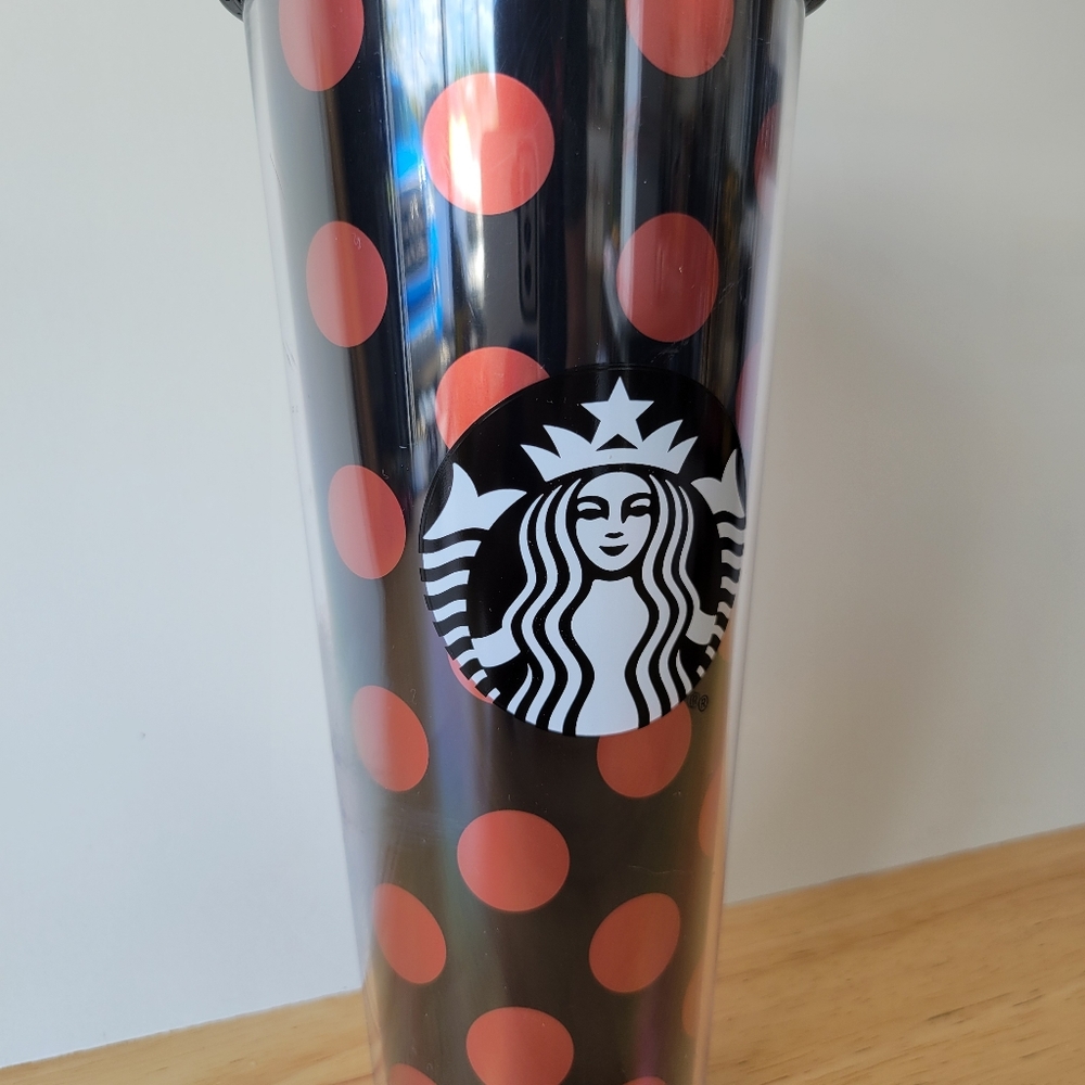 Starbucks 24 oz Tumbler Black Rose Gold Polka Dots Limited Edition 0 - Picture 3 of 7